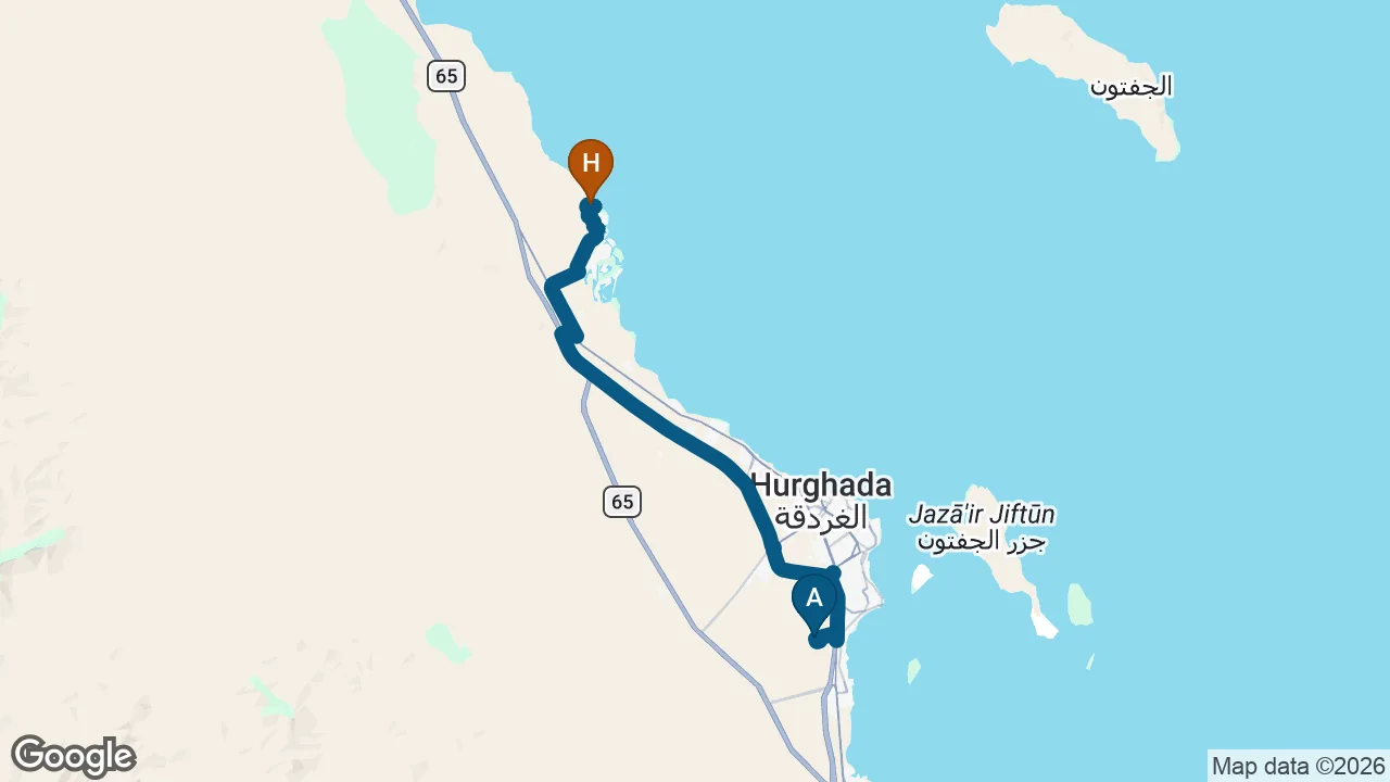 Driving route from Hurghada Airport to Casa Cook El Gouna